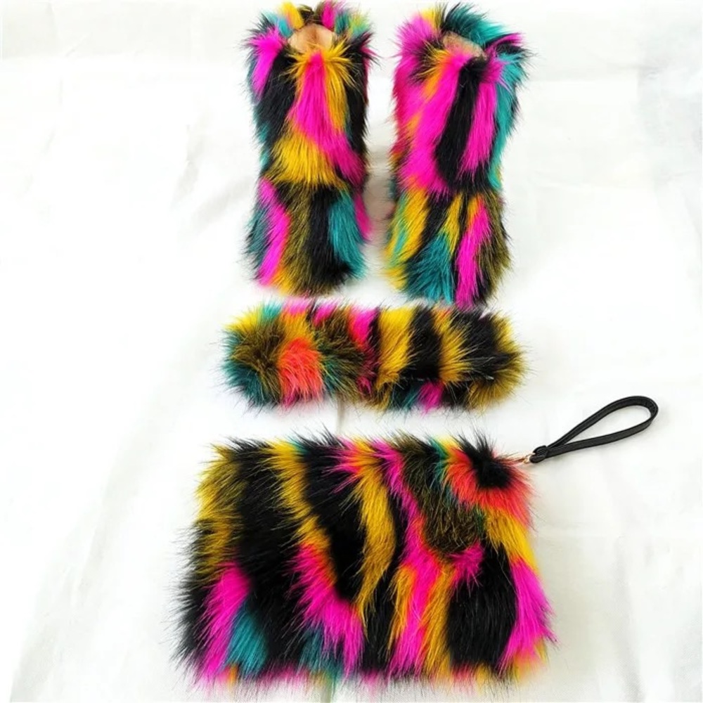 Fur boots headband n clutch